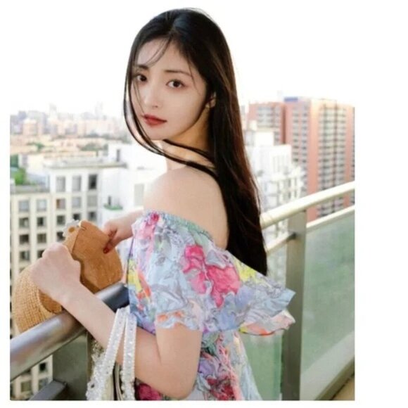 NWT ALICE + OLIVIA X Lola Schnabel Tempie Ruffle Off Shoulder Maxi Dress Size 2 - Picture 3 of 10